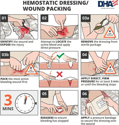 RHINO RESCUE Sterile Compressed Gauze for Emergency Wound Dressing+IFAK Trauma Kit with C-A-T Tourniquet for Wound Care (BSC, Red)