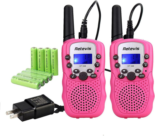 Retevis RT388 Rechargeable Walkie Talkies for Kids, Toys Gifts for Aged 6-12 Girls, VOX, Keypad Lock, Stocking Stuffer, Pink Walkie Talkies 2 Pack, for Grandkids Family Camping Hiking