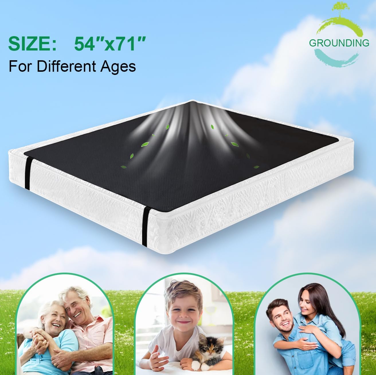 Grounding Mat for Better Sleep, Pain Relief & Less Stress, Grounding Sheet for Bed King Size 54x71 in Conductive Carbon Leatherette, Earth Connected Biohackers Insomnia