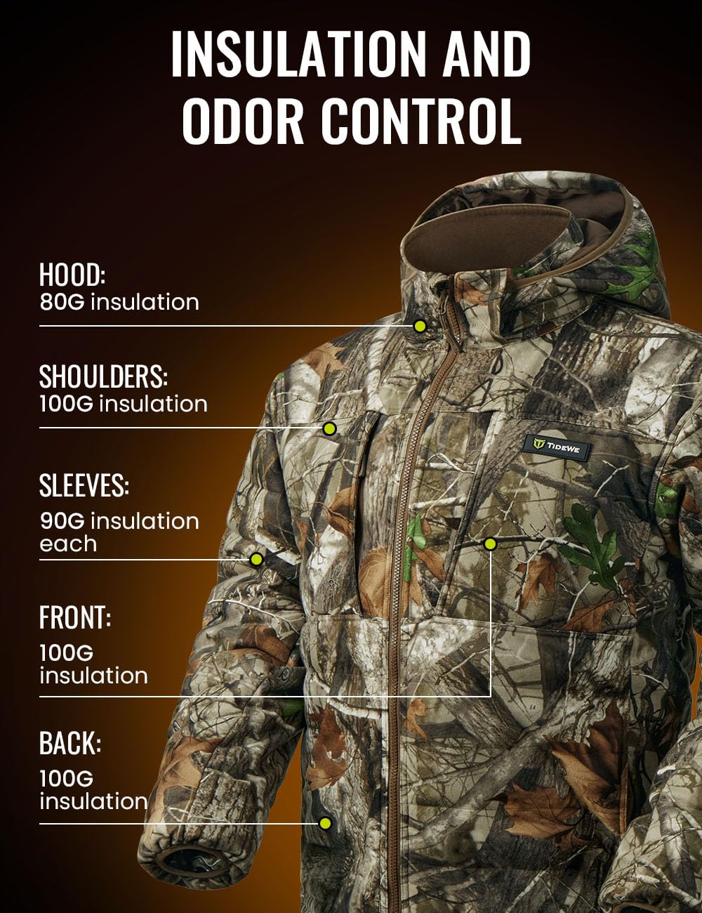 TIDEWE Hunting Jackets for Men, Silent Hunting Coat with 220G Insulation, Deer Hunting Clothes, Next Camo G2