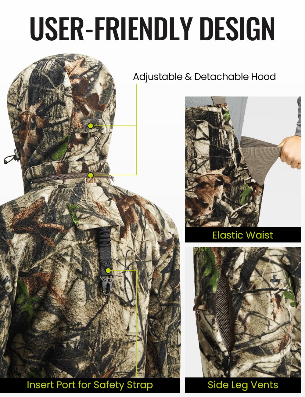 TIDEWE Hunting Clothes for Men, Silent Water Resistant Hunting Jackets and Bibs, Next Camo G2