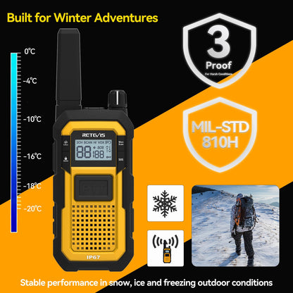 Retevis RB48 Waterproof Walkie Talkies, Heavy Duty Two Way Radio, Advanced Triple Proof, Vibration Call, USB-C, SOS,2000mAh, NOAA, 2 Way Radio(2 Pack) Yellow