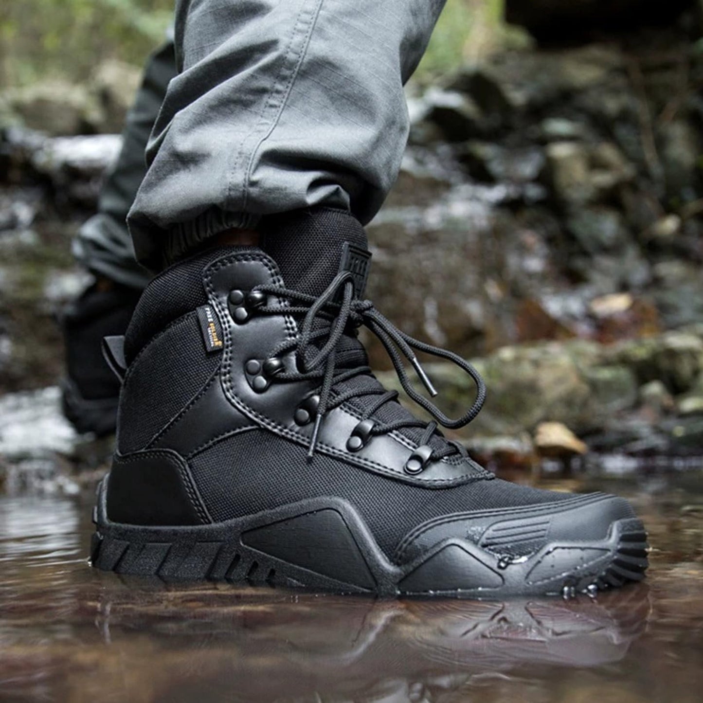 FREE SOLDIER Men's Waterproof Hiking Boots Tactical Work Boots Outdoor Lightweight Military Boots