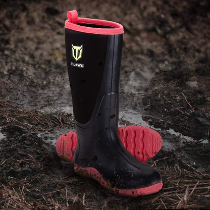 TIDEWE Rubber Boots for Women with Steel Shank, Waterproof Rain Boots Multi-Season, 6mm Neoprene Sturdy Rubber Outdoor Hunting Boots Next Camo G2 (Pink & Green)