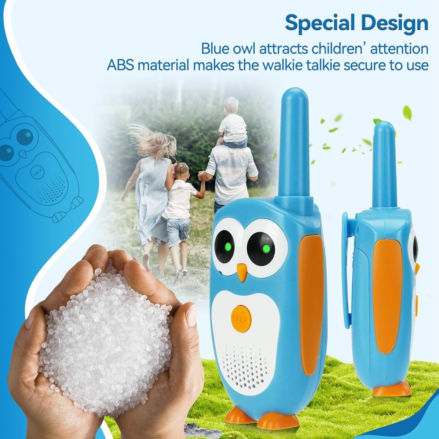 Retevis RT30 Kids Walkie Talkies, Toddler Toys for 4-6 Year Old Boys Girls, Small Owl Toy Walkie Talkie for Kids, Easy to Use, LED Eyes, Christmas Holiday Toy Gifts, Indoor Role Play(Blue,2 Pack)