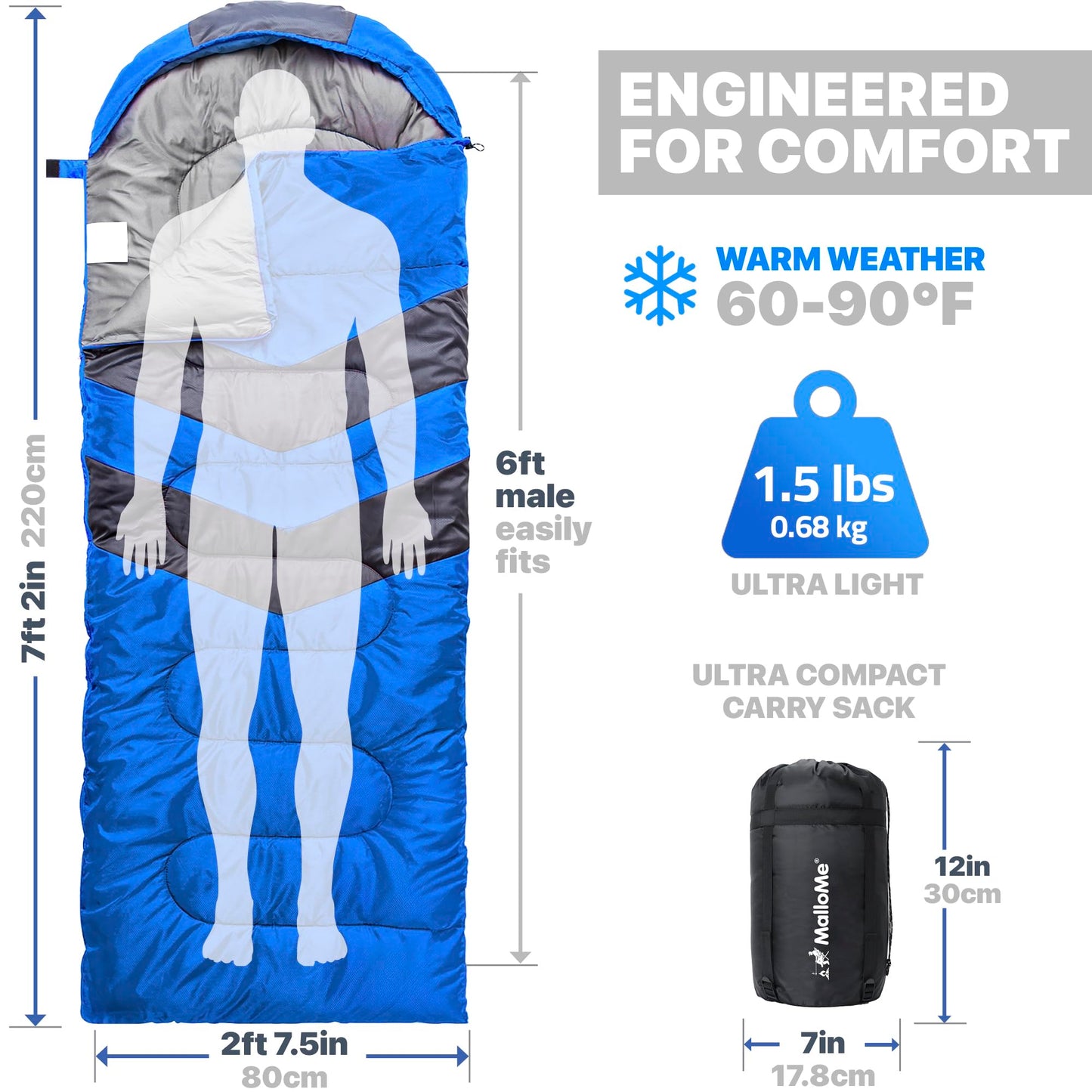MalloMe Sleeping Bags for Adults Cold Weather & Warm - Backpacking Camping Sleeping Bag for Kids 10-12, Girls, Boys - Lightweight Compact Camping Essentials Gear Accessories Hiking Sleep Must Haves