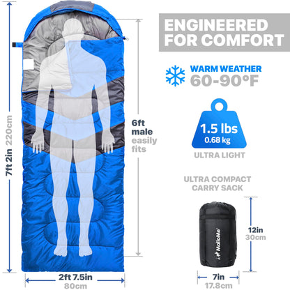 MalloMe Sleeping Bags for Adults Cold Weather & Warm - Backpacking Camping Sleeping Bag for Kids 10-12, Girls, Boys - Lightweight Compact Camping Essentials Gear Accessories Hiking Sleep Must Haves