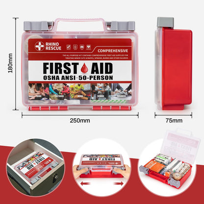 RHINO RESCUE 371 Pieces OSHA All-Purpose First Aid Kit, Home & Office Professional Medical Supplies, Ideal for Emergency, School, Business