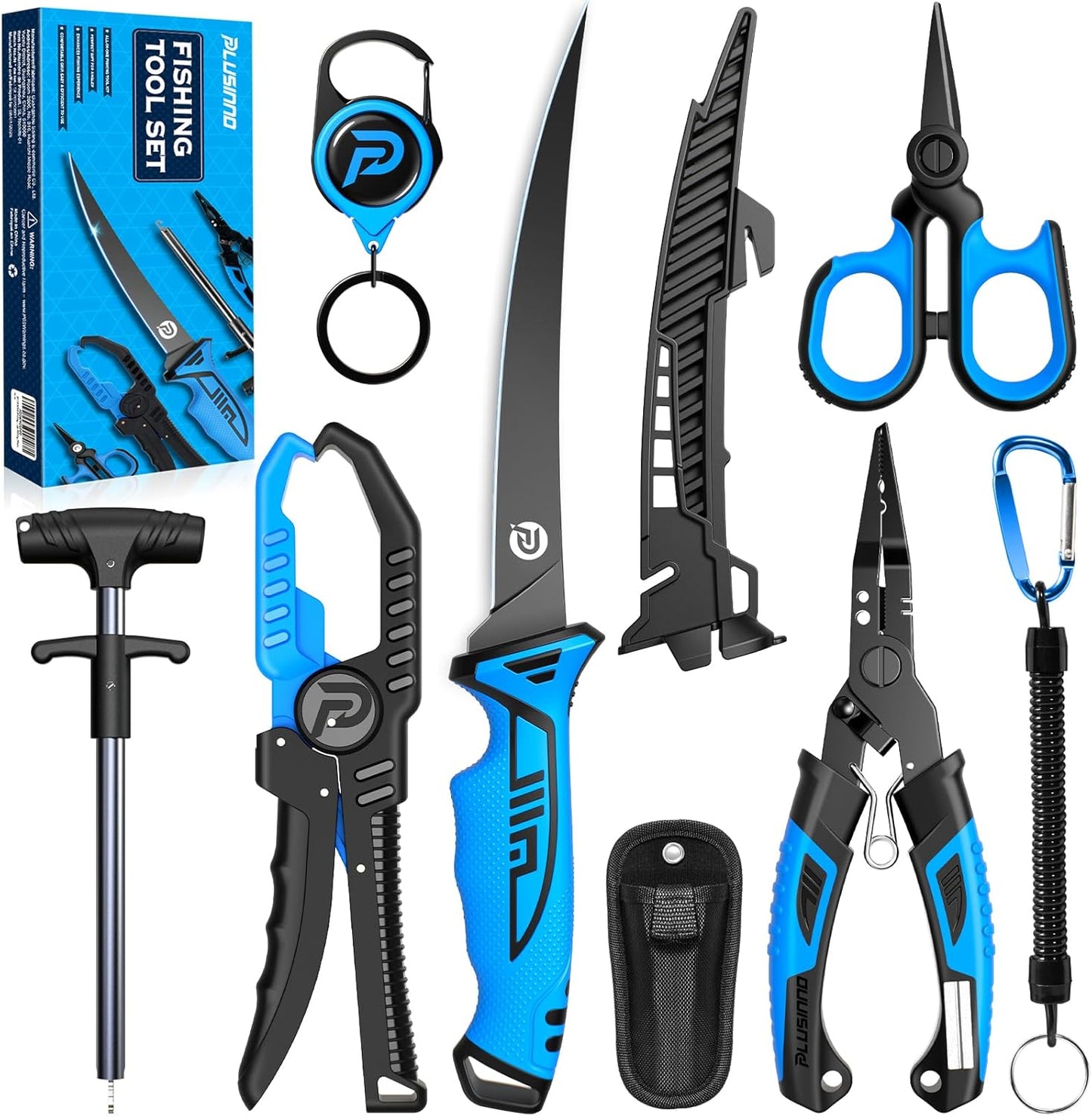 PLUSINNO Fishing Gear, Fishing Tools, 7PCS Fishing Accessories, Corrosion Resistant Fishing Pliers Kit, Fishing Knife, Floating Fish Lip Gripper Fishing Gifts for Men, Gifts for Fishermen