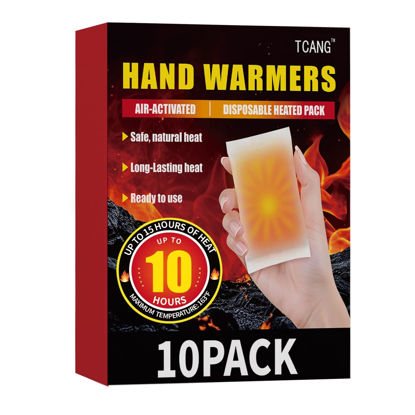 Hand Warmers Disposable - Up to 10 Hours of Heat - Super Long Lasting Air Activated Warmers, All Natural, Portable for Body, Hands & Toes - Odorless Hot Warmer Heater for Sport (10/100/200 Pack)