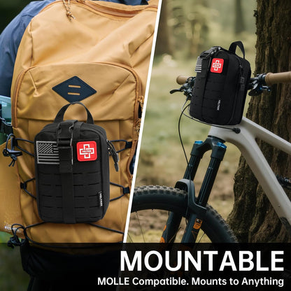 Trauma Kit, Compact Tactical IFAK Emergency Survival First Aid Kits Hemostatic Combat Wound Care Molle Pouch with Israeli Bandage, Chest Seal, Splint for Military, Black