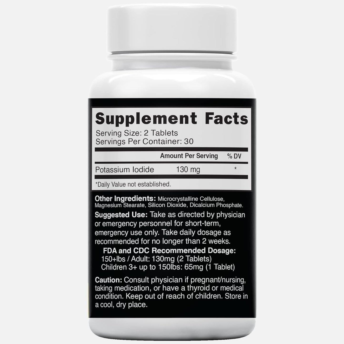 Potassium Iodide Tablets 130 mg - (60 Tablets) 10 Year Shelf-Life EXP 2034 to 2035 - Ki Pills - Yoduro de potasio - Nutri Supplements - 3rd Party Tested - NSF cGMP Certified Facility - Shelf Stable