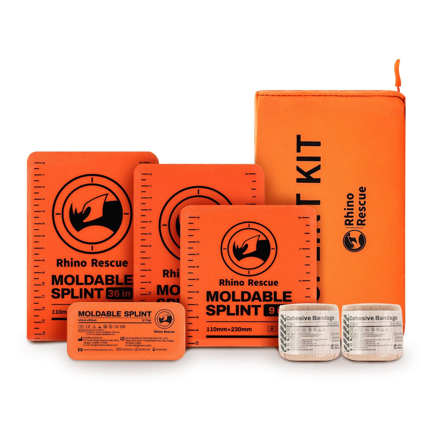 RHINO RESCUE First Aid Splint 36" X 4.3" Orange-Gray, Keep Bones in Position (1, Folded)