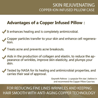 Copper Pillowcase with 100% Copper Oxide Fiber, Prevents Crow's Feet, Forehead Wrinkles, Fine Lines & Hair Smooth, Silk Like Soft Pillow Cover for Mum Daughter Girlfriend (18.5 in × 27.5 in) (2 pcs)