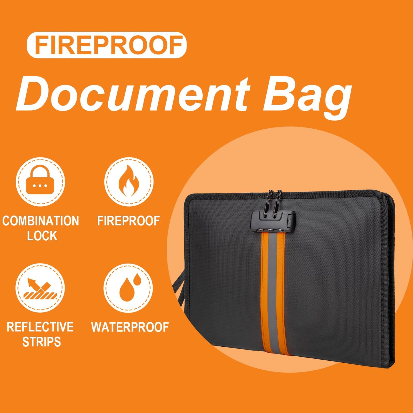 Fireproof Money Bag,Money Bag with Lock and Zipper,Safe Fireproof Waterproof,Suitable for Cash, Mobile Phones, Keys, Credit Cards