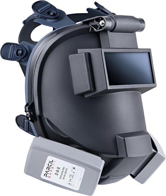 WF-100 Full-Face Welding Respirator - Gas Mask Welding Hood with Dual P3 Cartridges - 99.9% Particulate, Organic Vapor, Acidic Gas Filtration