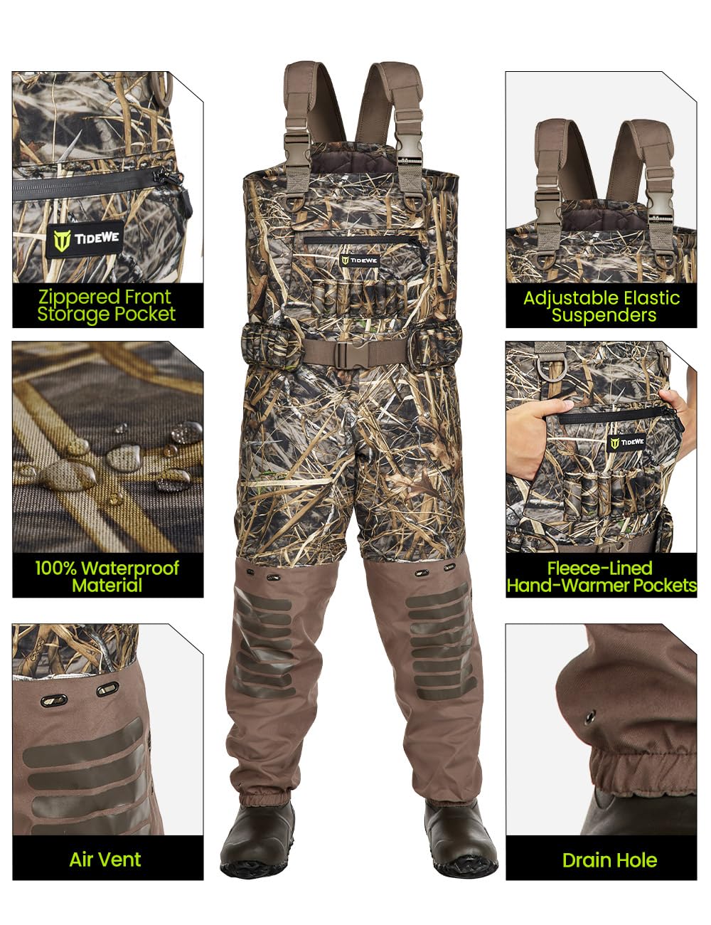 TIDEWE Breathable Chest Wader, 1600G Insulation Waterproof Hunting Wader with Steel Shank Boots & 200G Insulated Liner