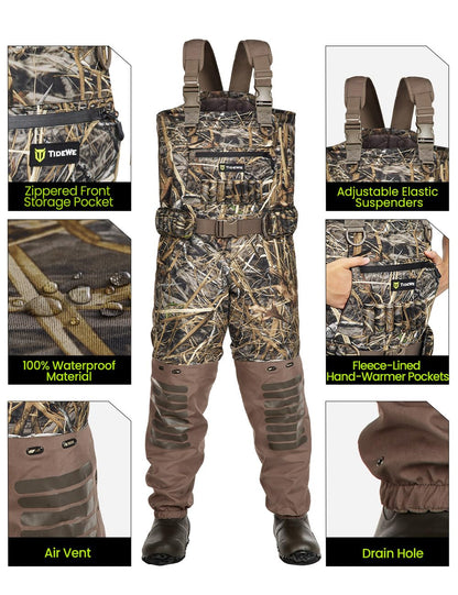 TIDEWE Breathable Chest Wader, 1600G Insulation Waterproof Hunting Wader with Steel Shank Boots & 200G Insulated Liner