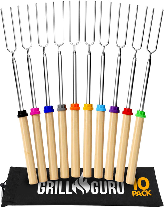 Smores Sticks for Fire Pit - Accessories for Campfire Marshmallow Roasting Sticks Smores Kit Outdoor-Smore Skewers Hot Dog Fork For Outside, Camping Essentials Bonfire Gear Long 32" 10 Pack