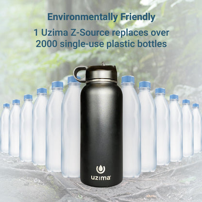 Uzima - Z-Source Filtered Water Bottle for Hiking, Backpacking, Camping, and Travel. Large 32oz Capacity with Double-Walled Stainless Steel Exterior.