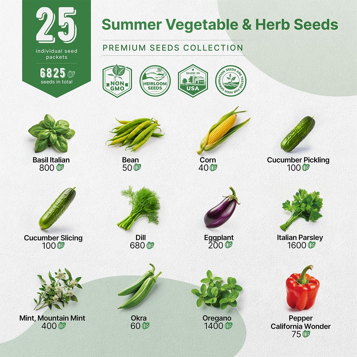 Organo Republic 25 Winter Vegetable & Green Seeds Variety Pack for Outdoors & Indoor Home Gardening 27670+ Non-GMO Heirloom Seeds: Broccoli Beet Carrot Collard Lettuce Radish Spinach Pea Kohlrabi