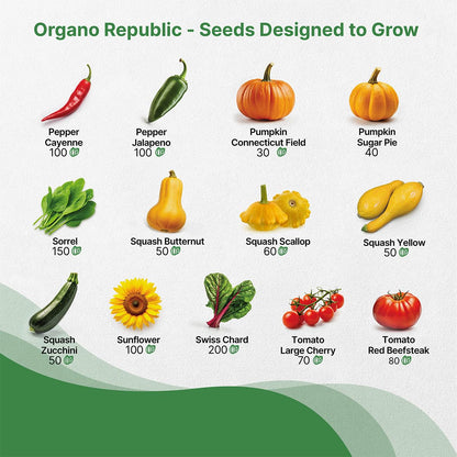 Organo Republic 25 Winter Vegetable & Green Seeds Variety Pack for Outdoors & Indoor Home Gardening 27670+ Non-GMO Heirloom Seeds: Broccoli Beet Carrot Collard Lettuce Radish Spinach Pea Kohlrabi