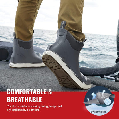 Piscifun Men’ s Deck Boots, Waterproof Fishing Rain Boots, Anti-Slip Rubber Boots with Breathable Neoprene Lining