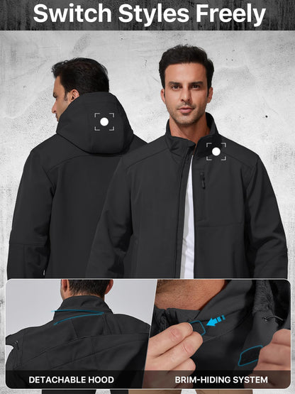 FREE SOLDIER Men's Lightweight Softshell Jacket Winter Fleece Lined Hooded Rain Waterproof Hiking Outdoor Jackets