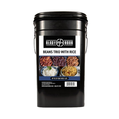 Ready Hour Beans Trio with Rice Kit Bucket (100 Servings) Survival Beans and Rice, Survival Food Storage, Emergency Preparedness Food, Prepper, Easy Prep, 30-Year Shelf Life