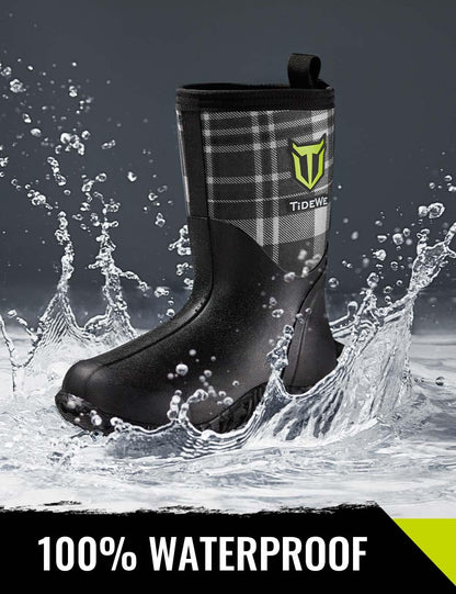 TIDEWE Rubber Boots for Women with Steel Shank, 6mm Neoprene Waterproof Insulated Mid Calf Rain Boots, Sturdy Hunting Work Boots for Farming Gardening Fishing
