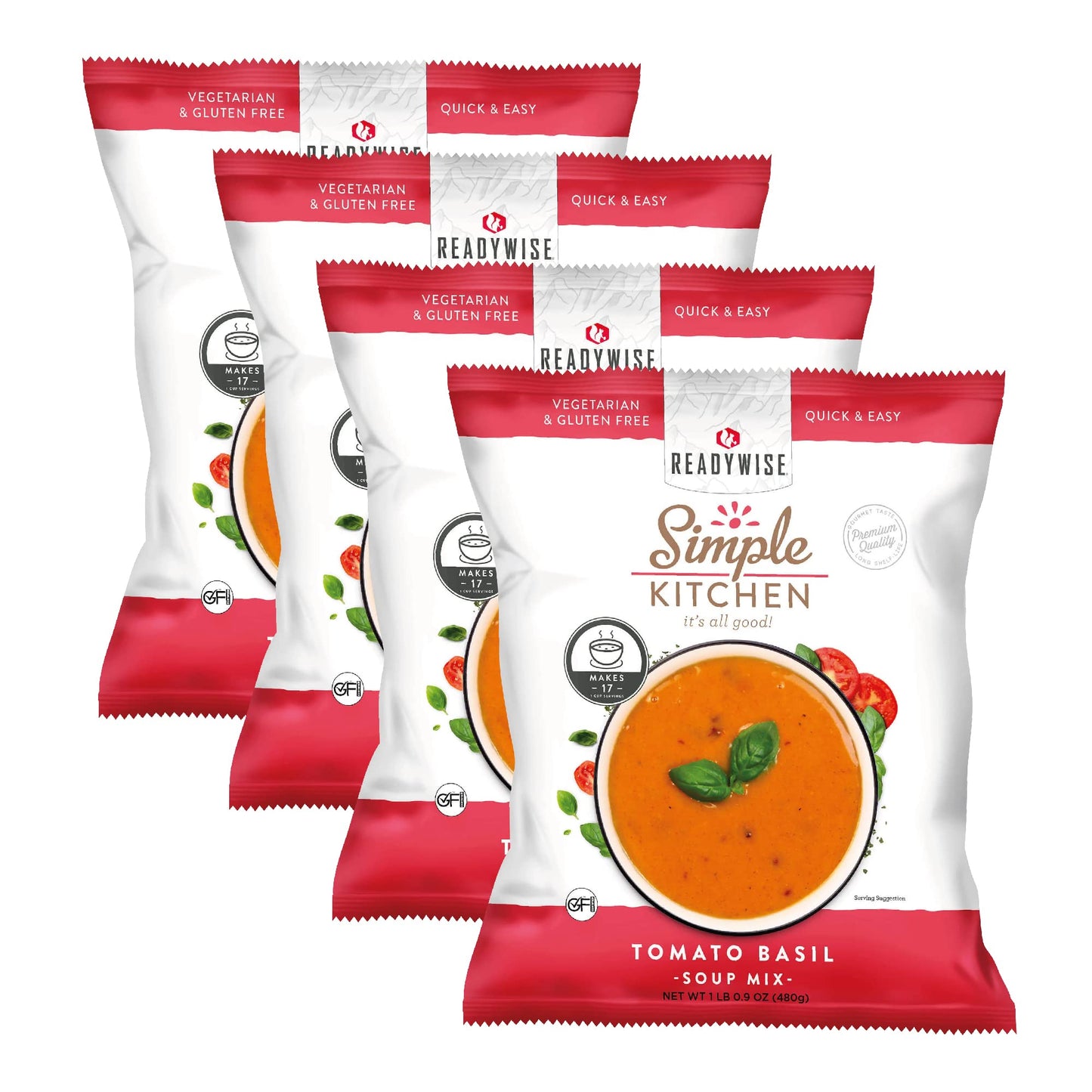 READYWISE - Simple Kitchen, Tomato Basil Soup, 17 Servings, MRE, Gluten Free, & Vegetarian, Food, Soup Mix, for Events, Hiking, Emergency Food Supply, Camping Essentials, or Daily Use, 1 Pack