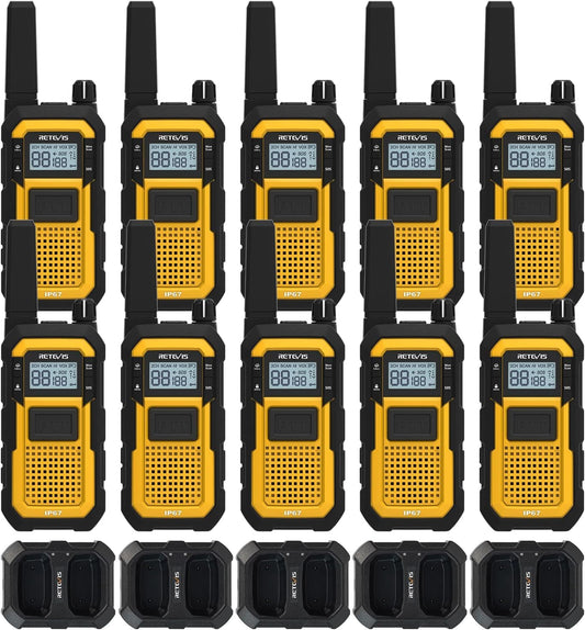 Retevis RB48 Heavy Duty Waterproof Walkie Talkies, Long Range Rechargeable Two Way Radios, Advanced Triple Proof, Vibration Reminder, for Warehousing Construction Contractor(10 Pack)