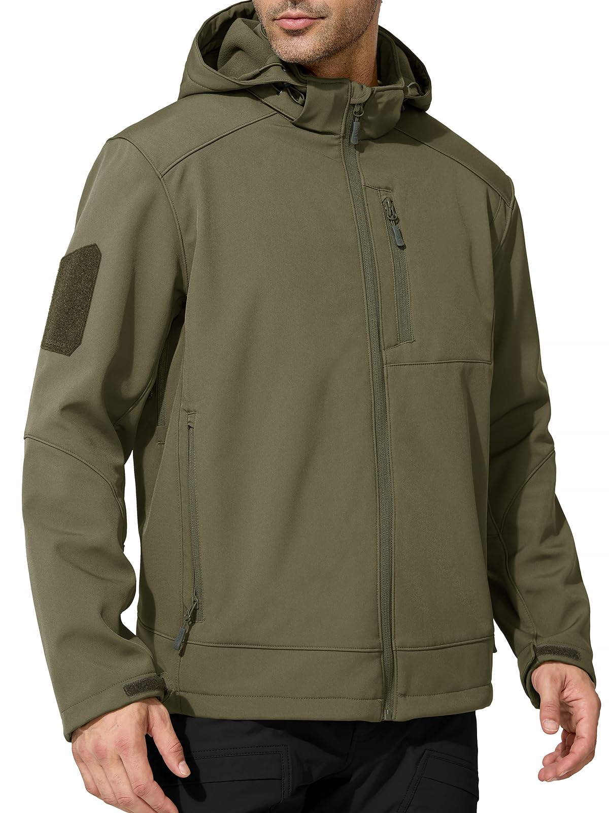 FREE SOLDIER Men's Lightweight Softshell Jacket Winter Fleece Lined Hooded Rain Waterproof Hiking Outdoor Jackets