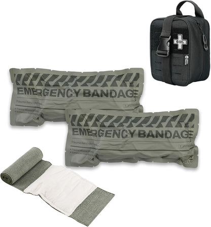 RHINO RESCUE 6" Israeli Style Emergency Bandage + IFAK Trauma Kit with C-A-T Tourniquet for Wound Care (PRO, Black)