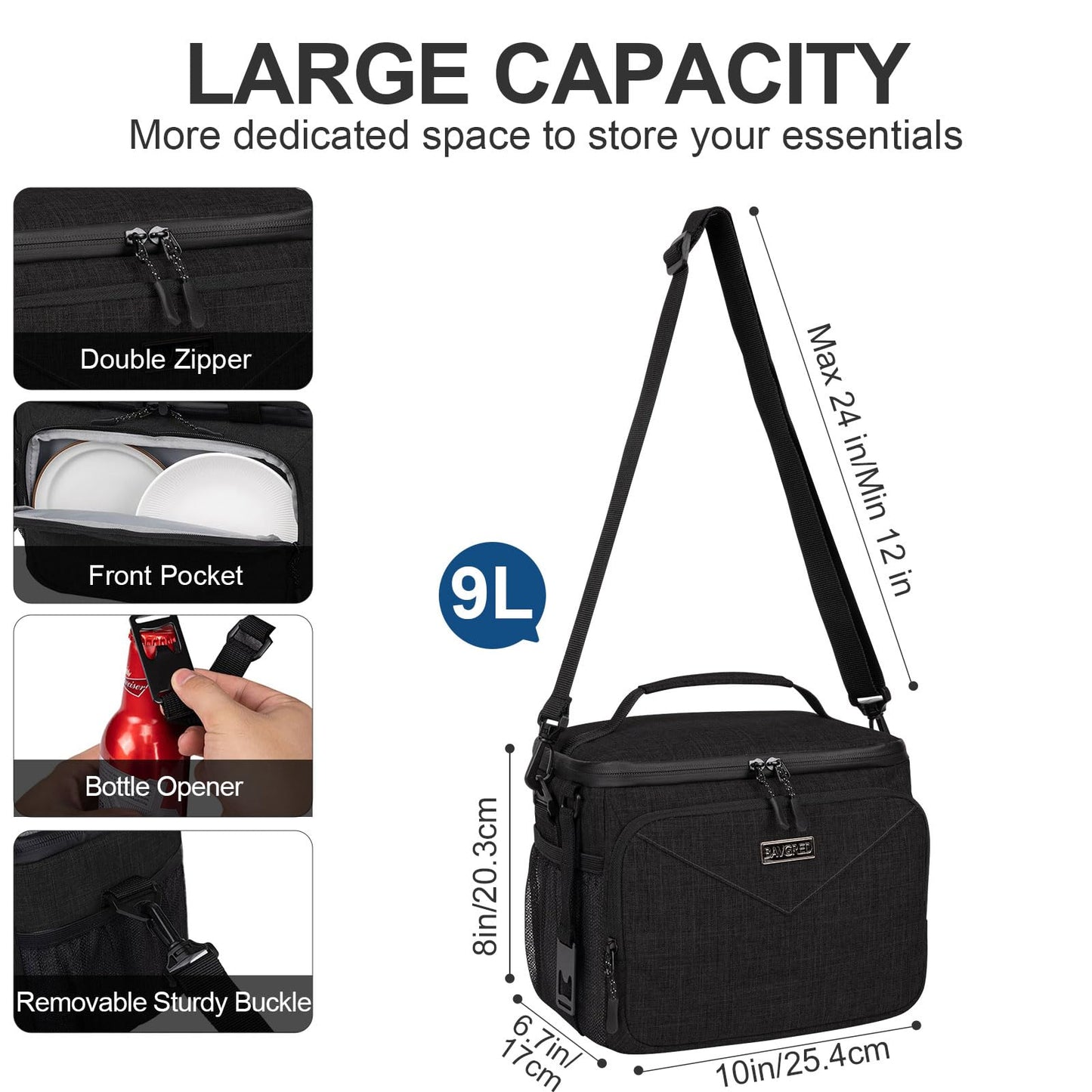 BAVGRED Lunch Box for Men Women,Reusable Large Double Deck Tactical Insulated Lunch Bag with Adjustable Shoulder Strap,Leakproof Tote Cooler Bag for Work Adults Picnic Beach Office-Green,12 Cans