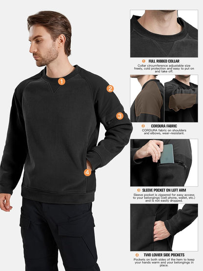 FREE SOLDIER Men's Tactical Winter Fleece Pullover Hoodie Warm Long Fleece lined Hooded Sweatshirt