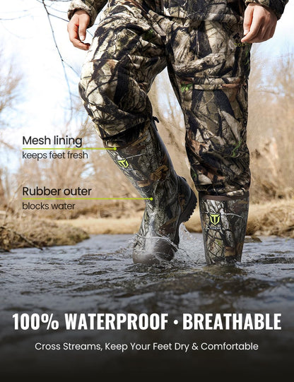 TIDEWE Men's Hunting Boots, Odor-Control Lining, 600g Warmth, Waterproof Insulated Rubber Boots with 5mm Neoprene, Lightweight EVA Outsole, Adjustable Calf Gusset, Slip-Resistant Grip