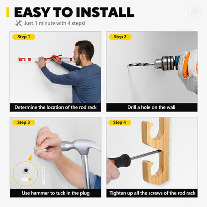 PLUSINNO WH5 Horizontal Fishing Rod/Pole Holders for Garage, Wall or Ceiling Mounted Rack, Solid Wood Fishing Rod Holder Holds up to 5/10/20 Rods or Combos Fishing Gear, Gifts for Men