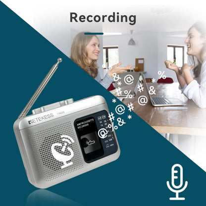 Retekess TR606 Cassette Tape Player, Cassette Player Recorder, Built-in Speaker, AUX/Microphone Jack, Support AUX Line in Record, AM FM Radio, Powered by DC or AA Battery (White)
