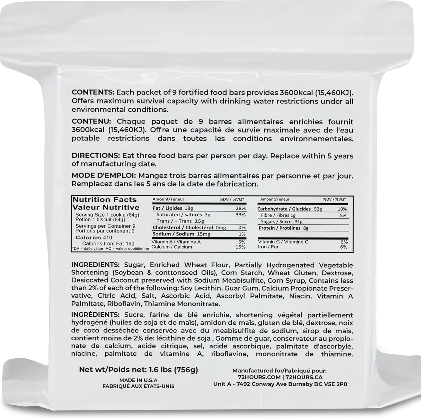 72 HRS Food Rations, Emergency Food Rations, Rations Emergency 3600 Calories for 72 Hours, 5 – Year Shelf Life, Emergency Food