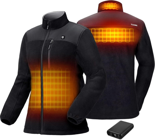 TIDEWE Women’s Heated Jacket Fleece with Battery Pack, Rechargeable Coat for Hunting (Black, Camo, Size S-XXL)