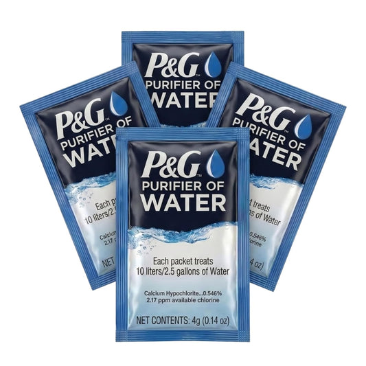 P&G Purifier of Water Portable Water Purifier Packets. Emergency Water Filter Purification Powder Packs for Camping, Hiking, Backpacking, Hunting, and Traveling. (12 Packets)