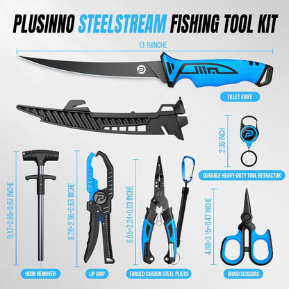 PLUSINNO Fishing Gear, Fishing Tools, 7PCS Fishing Accessories, Corrosion Resistant Fishing Pliers Kit, Fishing Knife, Floating Fish Lip Gripper Fishing Gifts for Men, Gifts for Fishermen