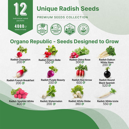 Organo Republic 8 Onion Seeds Variety Pack Heirloom, Non-GMO, Sets for Indoors, Outdoors Gardening. 2200+ Seeds: Walla Walla, Green Onion, Red Burgundy, White & Yellow Sweet Spanish Onions