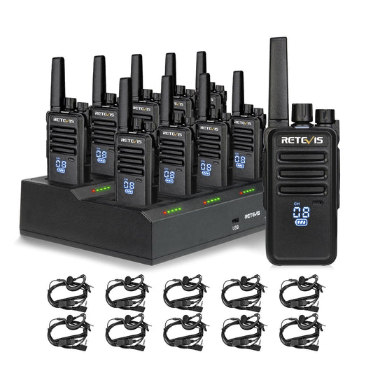 Retevis RT68 2 Way Radio, Long Range Walkie Talkies for Adults (10 Pack) with 10 Multi Way Charger, Easier Securer Charging, 1200mAh, Compact Handheld Two Way Radios Rechargeable for Industry