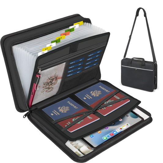 Accordion File Organizer with Lock and Shoulder Straps,Fireproof Waterproof Document Organizer Folder with Handle, Portable Large Capacity File Holder for Home Office School