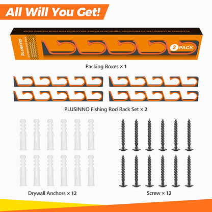 PLUSINNO H5 Horizontal Fishing Rod/Pole Holders for Garage, Wall or Ceiling Mounted Fishing Rod Rack, Aviation Aluminum Fishing Holder Holds up to 5/10/20 Rod or Combos Fishing Gear and Gifts for Men