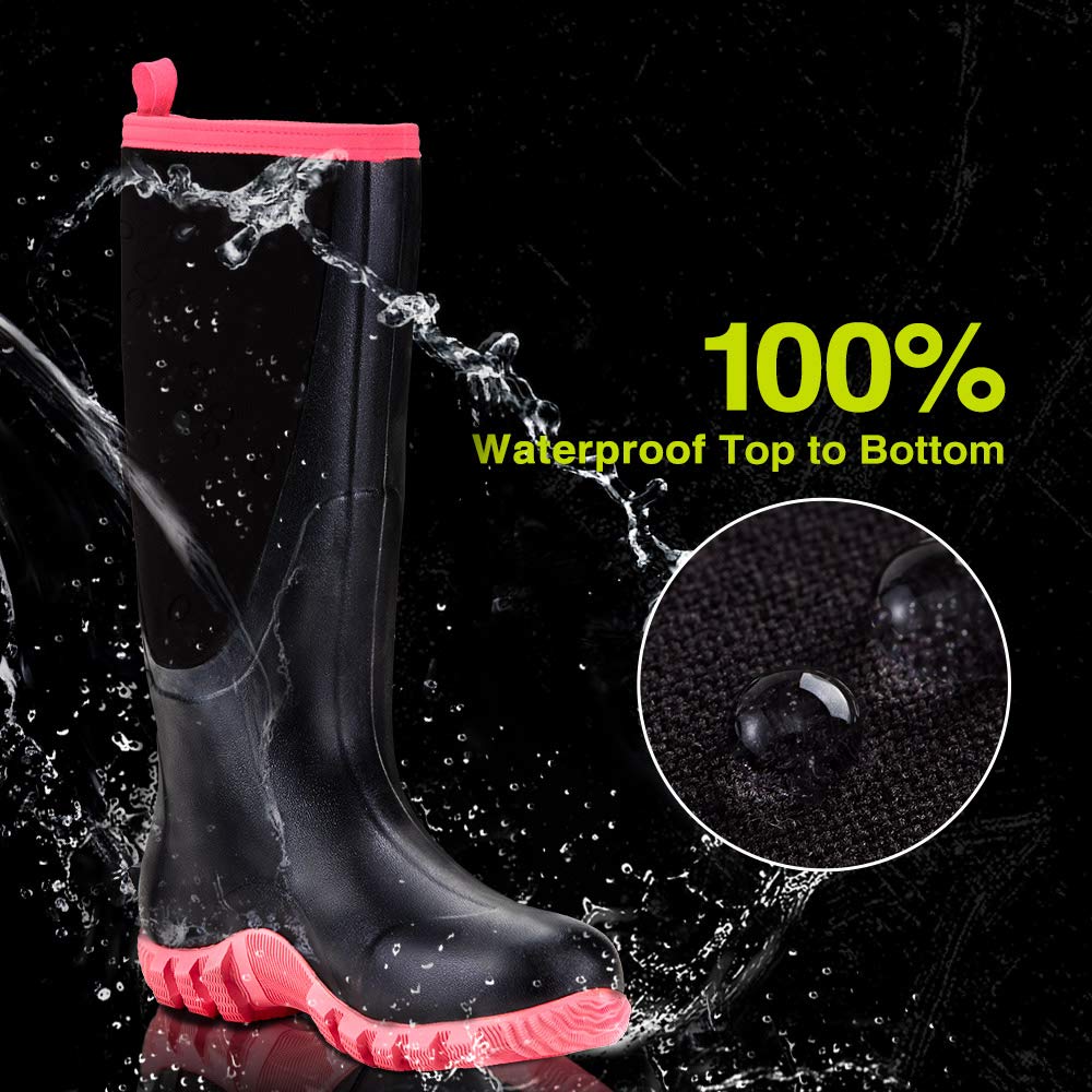TIDEWE Rubber Boots for Women with Steel Shank, Waterproof Rain Boots Multi-Season, 6mm Neoprene Sturdy Rubber Outdoor Hunting Boots Next Camo G2 (Pink & Green)