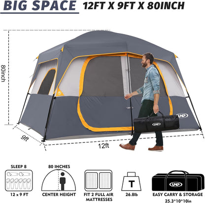 UNP Portable Cabin Tent for 4 Person and 8 Person Camping Tent Easy Set Up, Waterproof with Top Rainfly for Outdoor Camping/Hiking