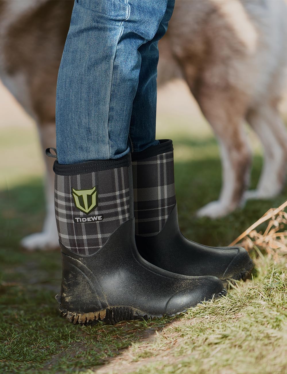 TIDEWE Rubber Boots for Women with Steel Shank, 6mm Neoprene Waterproof Insulated Mid Calf Rain Boots, Sturdy Hunting Work Boots for Farming Gardening Fishing